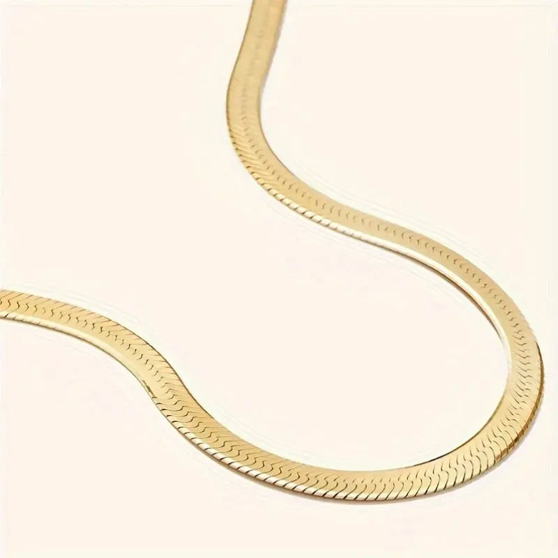 1pc Elegant Minimalist Multi-Layer Flat Snake Chain Necklace for Women - Golden-Tone Alloy Versatile Daily Wear & Holiday Gift Jewelry, Snake Jewelry Chic Le'Meek