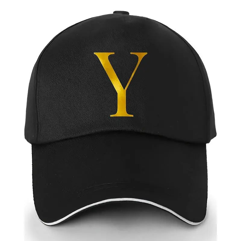 Unisex Polyester Baseball Cap | Adjustable Fit | Lightweight, Breathable & Quick-Dry | Golden Letter Print Embroidery 'M' or 'A' | Ideal for Outdoor Sports and Travel | Stylish Hip-Hop Dad Hat, Casual Wear Hat | Hiphop Style Chic Le'Meek