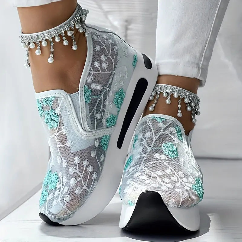 Floral Embroidery Sheer Mesh Sneakers Temu