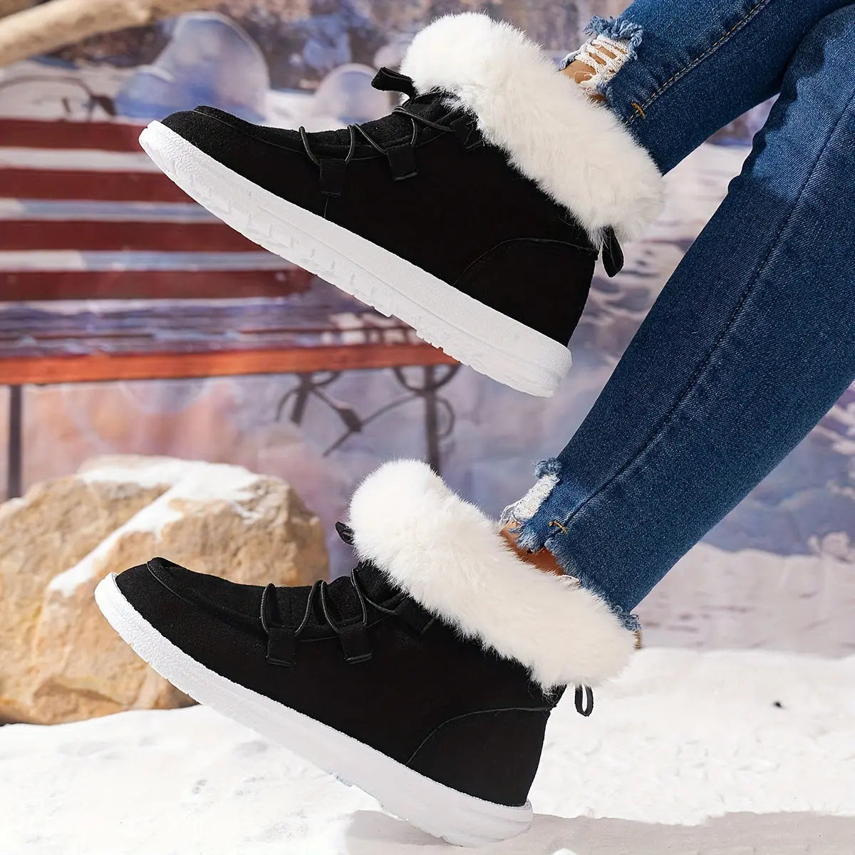 Medium Tube Comfort Sneakers - Soft Fabric Inner, Non-Slip EVA Sole, Thickened Warm Snow Boot Design, Versatile and Breathable for Winter Activities Chic Le'Meek