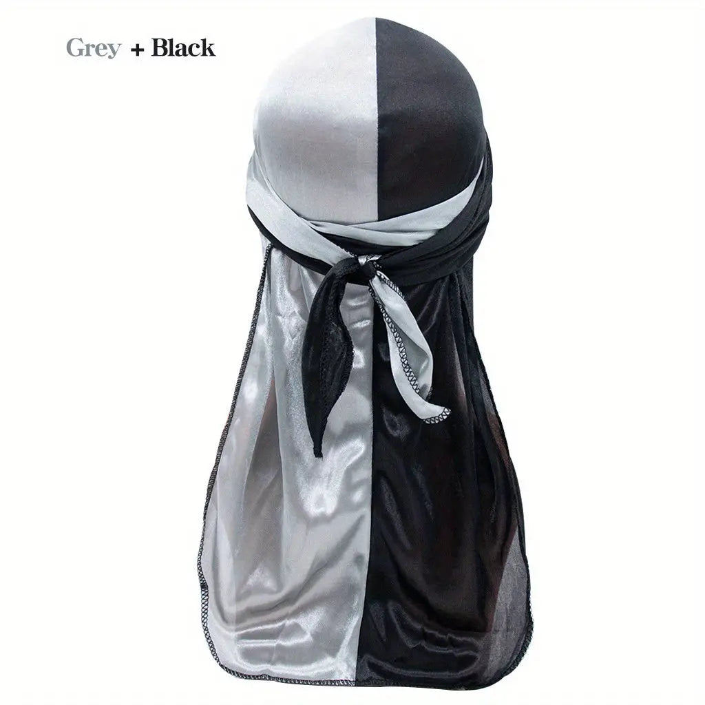 Silky Durag - Assorted Colors Satin Pirate Cap with Long Tail, Wide Straps, Elastic Breathable Head Wrap Chic Le'Meek