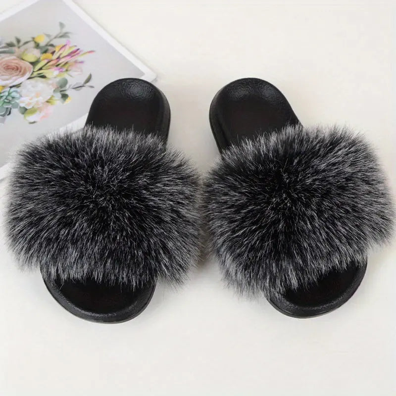 Luxurious Womens Faux Fur Slides - Soft Open Toe Slip-Ons - Ultra-Plush Indoor Slippers for Cozy Lounging - Comfortable Flat Sole - Perfect for Bedroom & Casual Wear Temu