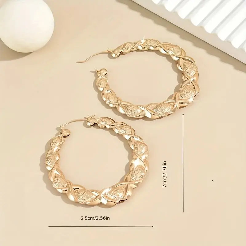 18K Golden Plated Hoop Earrings - Vintage Embossed Design with Stainless Steel Posts, Luxurious & Comfortable Chic Le'Meek