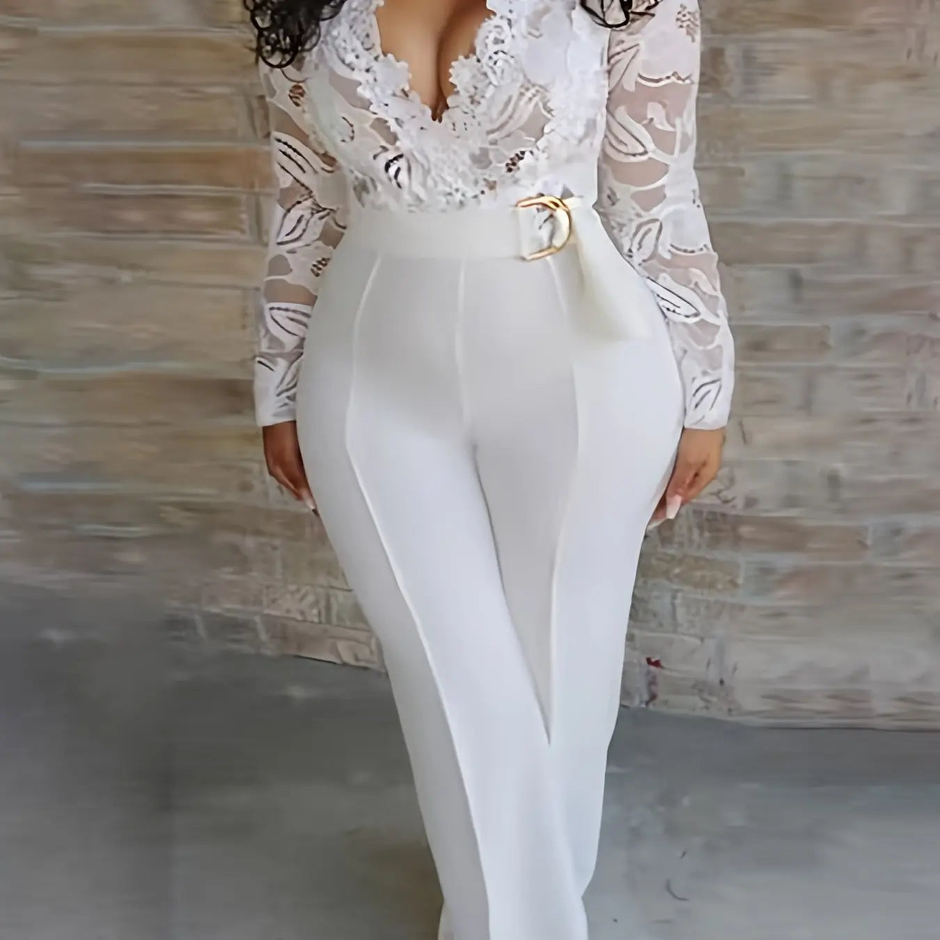 Women'S Plus Size Elegant V-Neck Lace Jumpsuit with Belt - Stretchy Black Long Sleeve Romper AliExpress