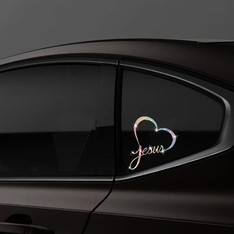 1pc JESUS Car Door Decoration Sticker Love Reflective Decal Window Fashionable Bling Shiny Car Decal Chic Le'Meek