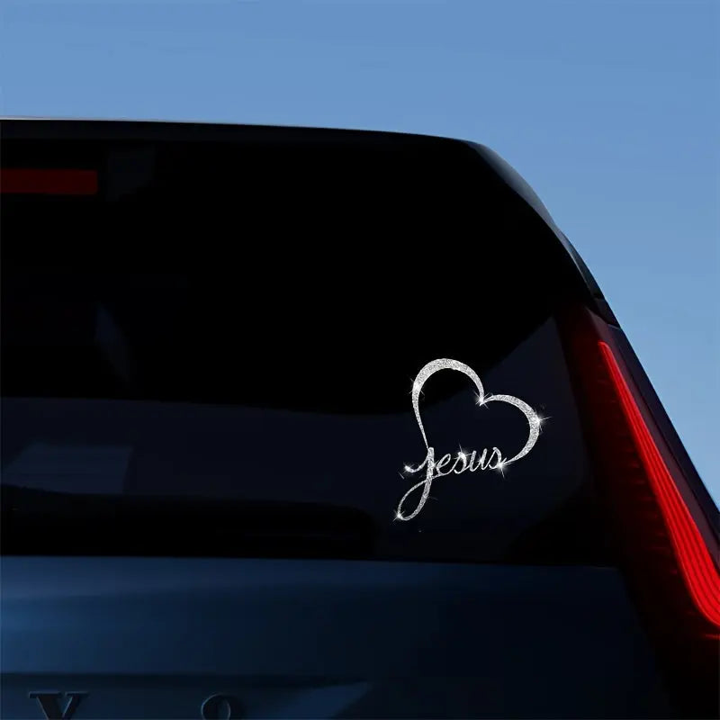1pc JESUS Car Door Decoration Sticker Love Reflective Decal Window Fashionable Bling Shiny Car Decal Chic Le'Meek
