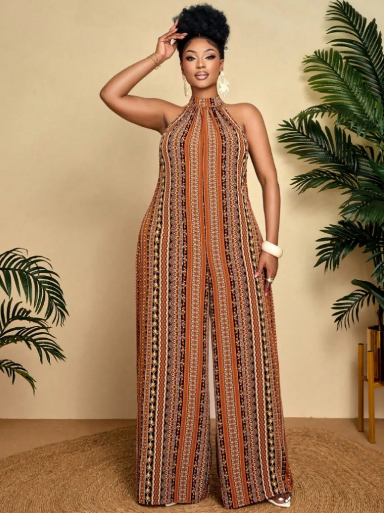 Women's Plus Size Boho-Chic Jumpsuit - Sleeveless Off-the-Shoulder Wide-Leg Pants Temu