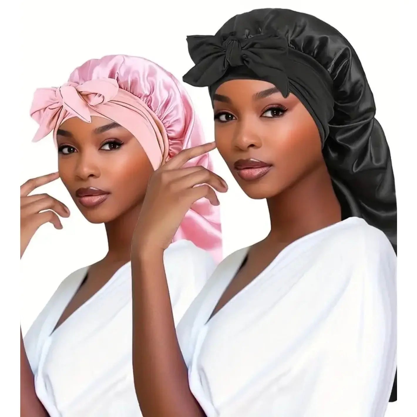 Women's Elastic Tie Band Long Satin Bonnet for Long Curly Hair - Gentle Hair Care Sleeping Cap with Smooth Texture and Soft Inside Chic Le'Meek