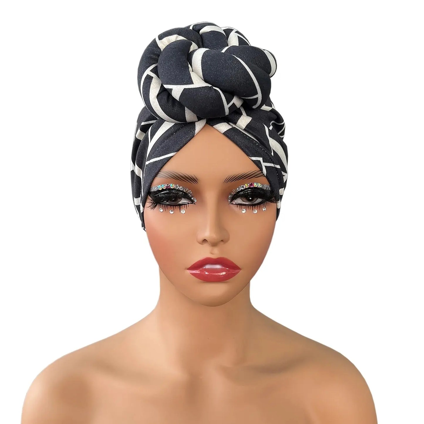 2pcs Zebra Print Pre-Tied Hair Turbans - Soft Polyester Knot Head Wraps for Women, Stylish Black & White Pattern, Comfortable Shower Cap for Short Hair, Fashion Headband | Zebra Print Turban | Snug Fit Design Chic Le'Meek