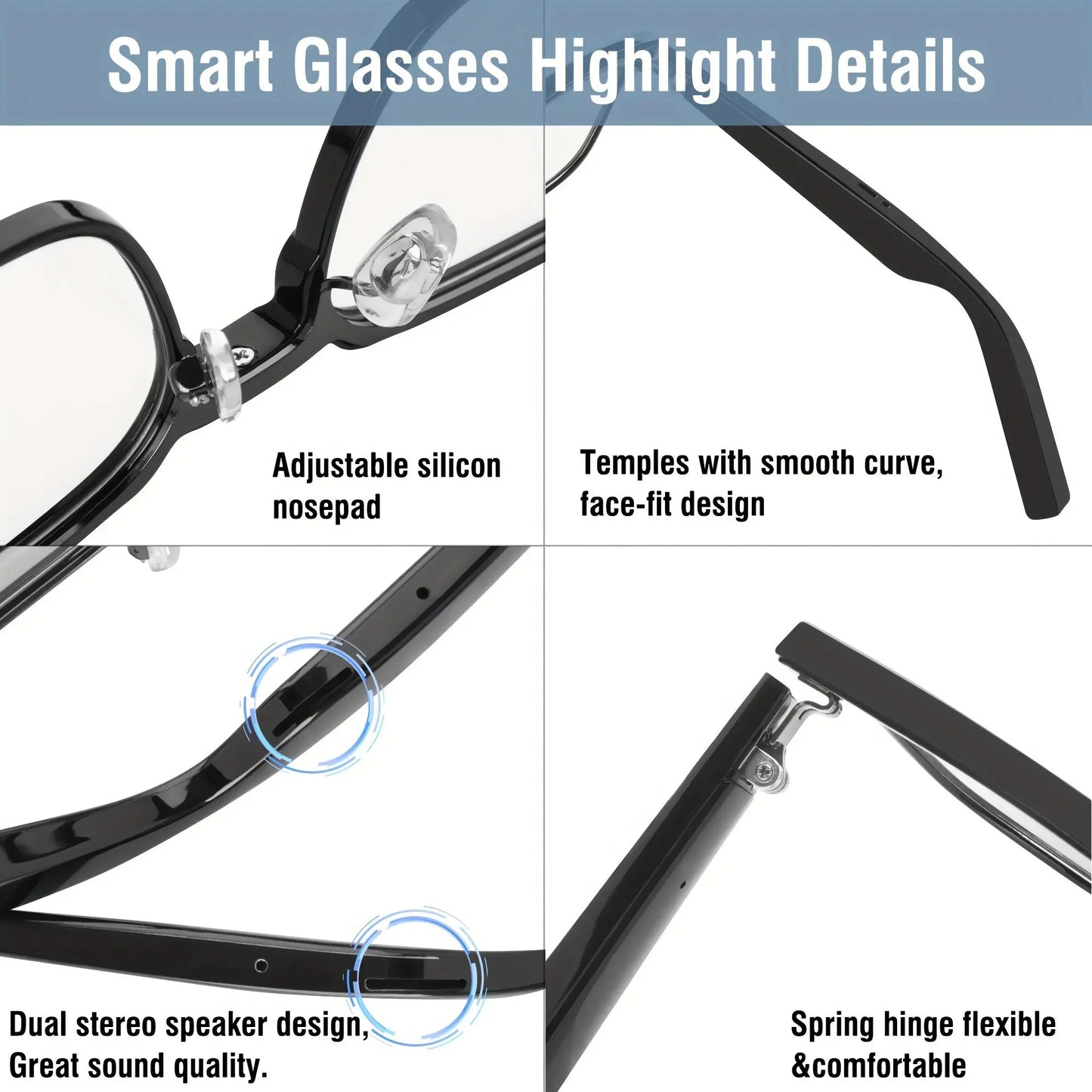 New Kx31 High-Definition Smart Glasses with Microphone - Enjoy Crystal-Clear Calls, Hi-Fi Music, and Intuitive Sliding Touch Operation for Daily Wear and Office Eye Protection Temu
