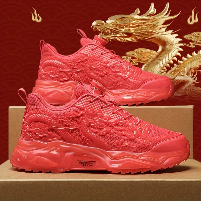 Trendy Dragon-Design Chunky Sneakers for All - Rotating Buckle, Non-Slip & Durable for Outdoor Adventures, Unisex Temu