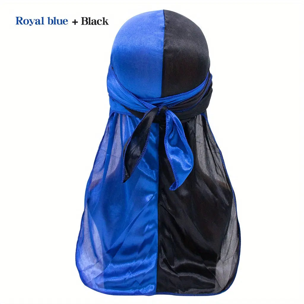 Silky Durag - Assorted Colors Satin Pirate Cap with Long Tail, Wide Straps, Elastic Breathable Head Wrap Chic Le'Meek