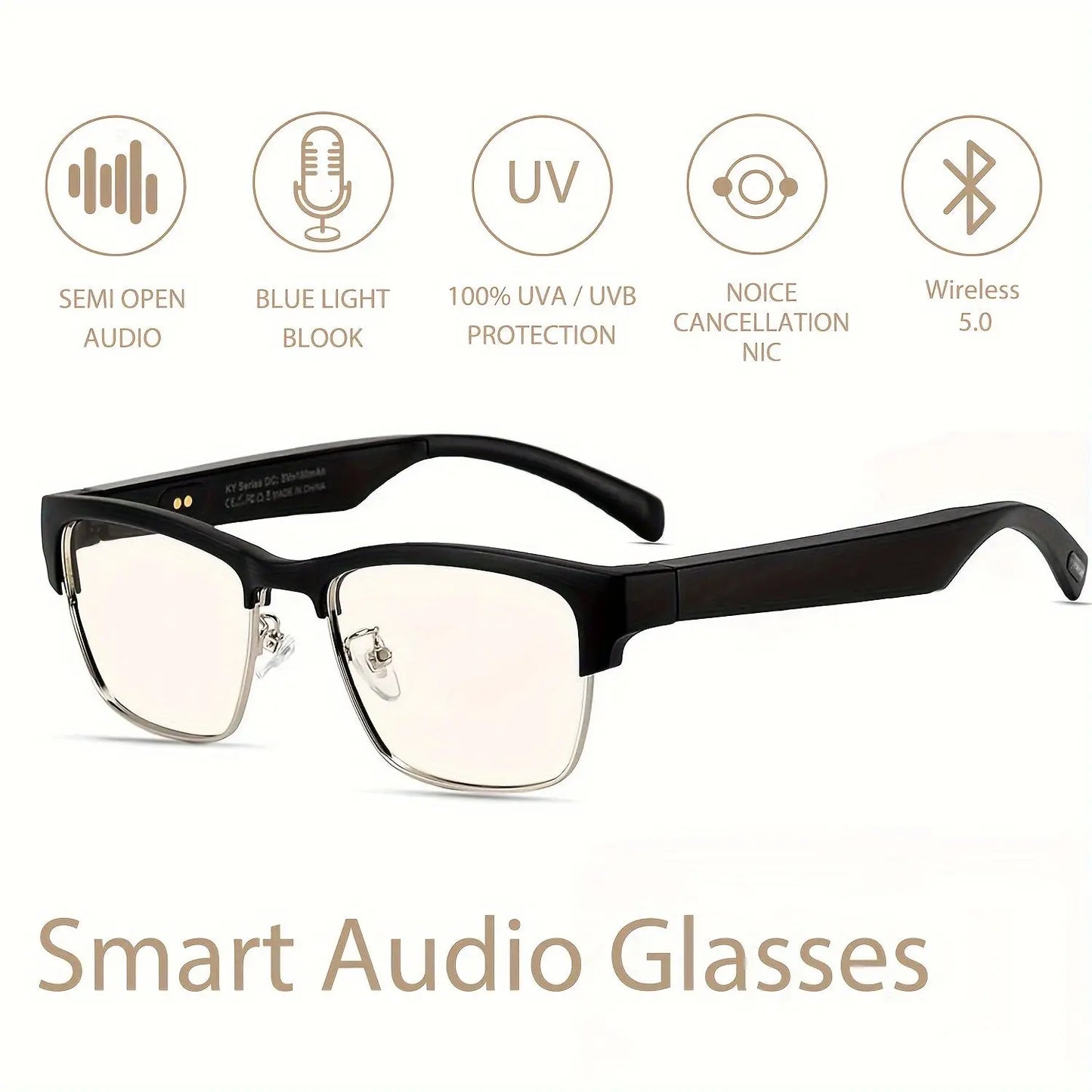 HD Smart Glasses - Built-in Microphone, HiFi Music, Anti-Blue Light, Voice Assistant Compatible, iPhone/Android Friendly, Office Eye Protection, Daily Outdoor Use, Stylish Business Wear Temu