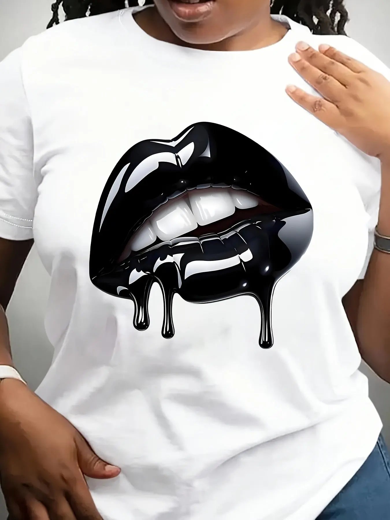 Plus Size Lip Printed T-Shirt Pure Casual Short Sleeve Shirt Breathable Very Suitable for Daily Wear Chic Le'Meek