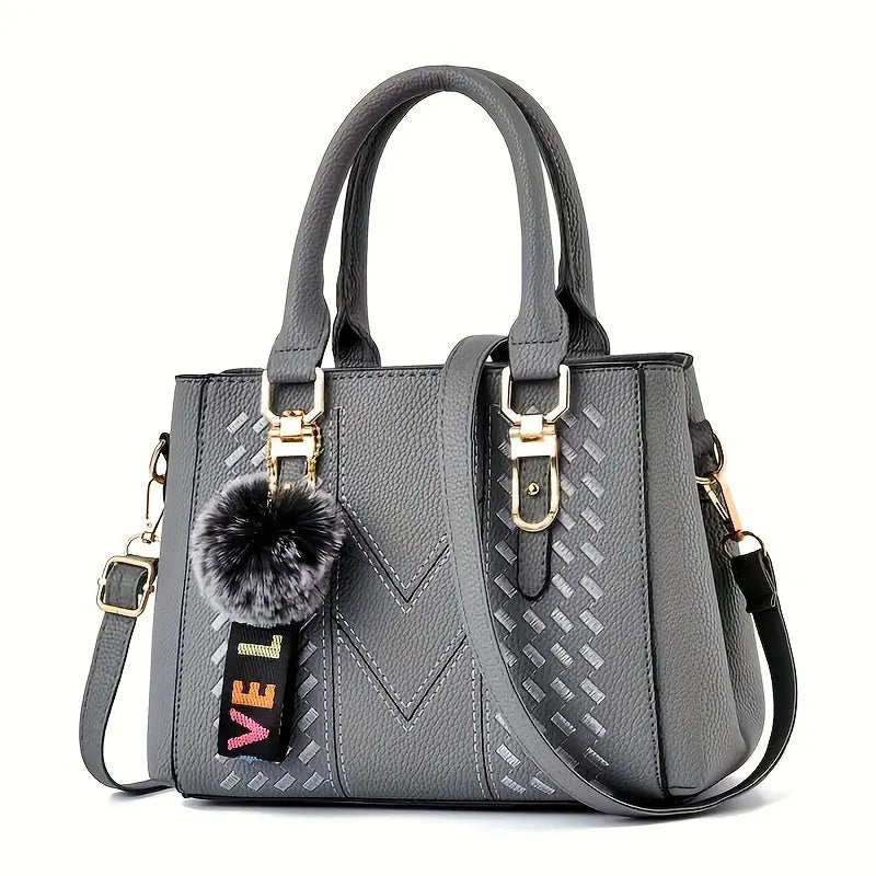 Mother's Day Gift - Women's Trendy Handbag, Simple Quilted Crossbody Bag with Ball Pendant for Mom and Family Chic Le'Meek