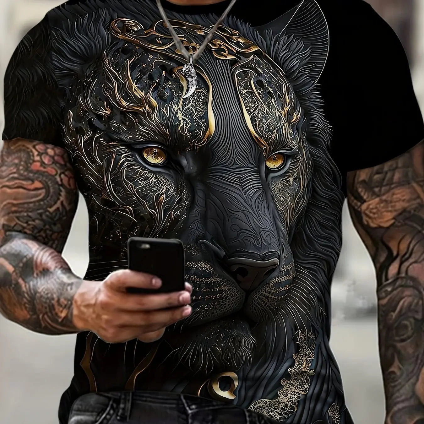 Plus Size Men's Tiger Graphic Tee - Stylish & Comfortable Short Sleeve Shirt for Casual Summer Wear, Breathable Cotton Blend Temu