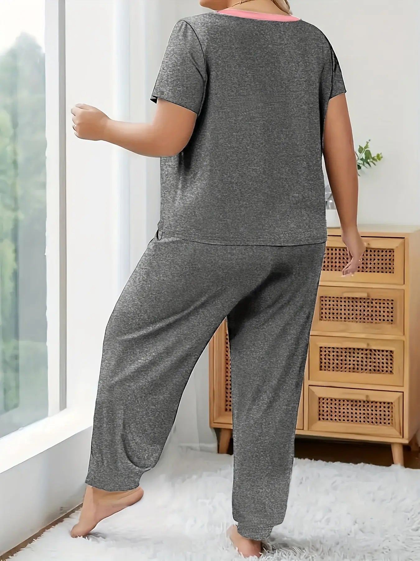 Plus Size "Have a Great Weekend" Print Short Sleeve Pajama Set - Casual, All-Season Polyester Pajamas with Relaxed Fit, Ideal for Adults, Relaxed Fit Pajamas | Playful Print Design | Polyester Fabric Chic Le'Meek