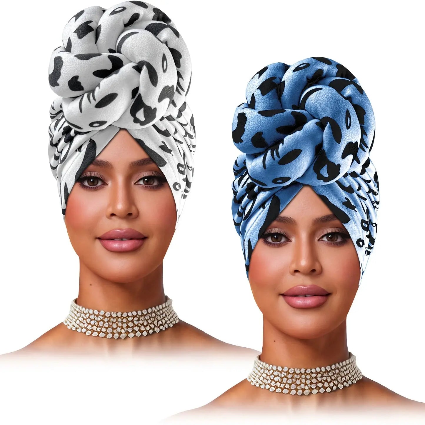 2pcs Zebra Print Pre-Tied Hair Turbans - Soft Polyester Knot Head Wraps for Women, Stylish Black & White Pattern, Comfortable Shower Cap for Short Hair, Fashion Headband | Zebra Print Turban | Snug Fit Design Chic Le'Meek