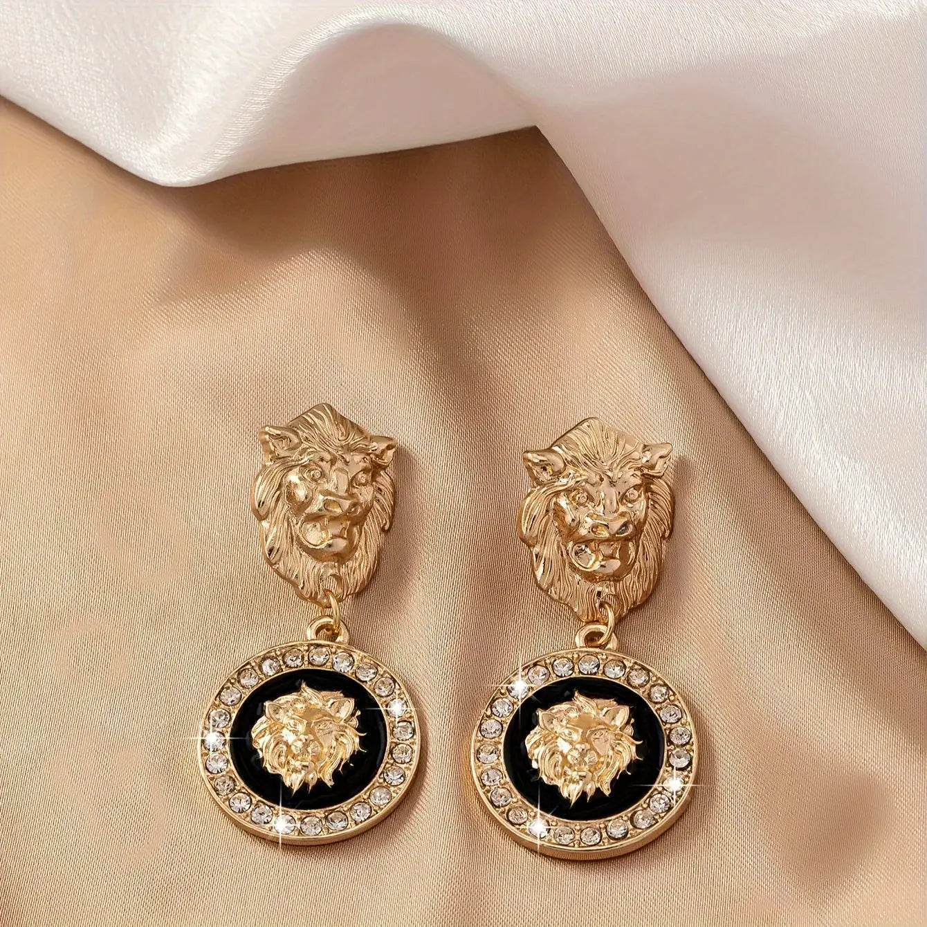 Exaggerated Golden Lion Head Design Stud Earrings Zinc Alloy Jewelry Vintage Luxury Style Personality Female Earrings Temu