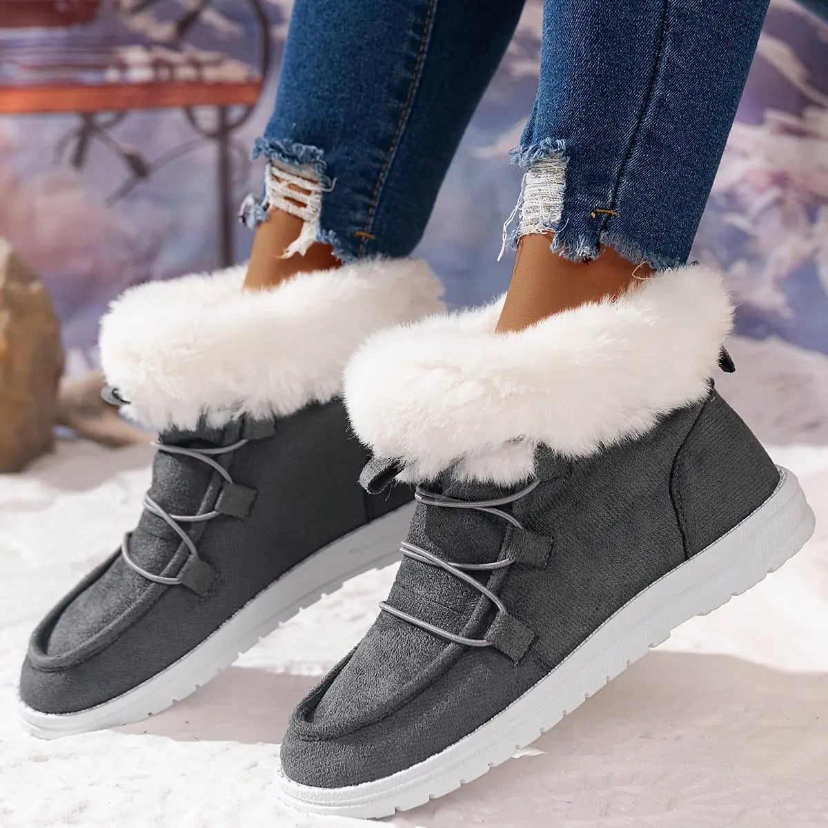 Medium Tube Comfort Sneakers - Soft Fabric Inner, Non-Slip EVA Sole, Thickened Warm Snow Boot Design, Versatile and Breathable for Winter Activities Chic Le'Meek
