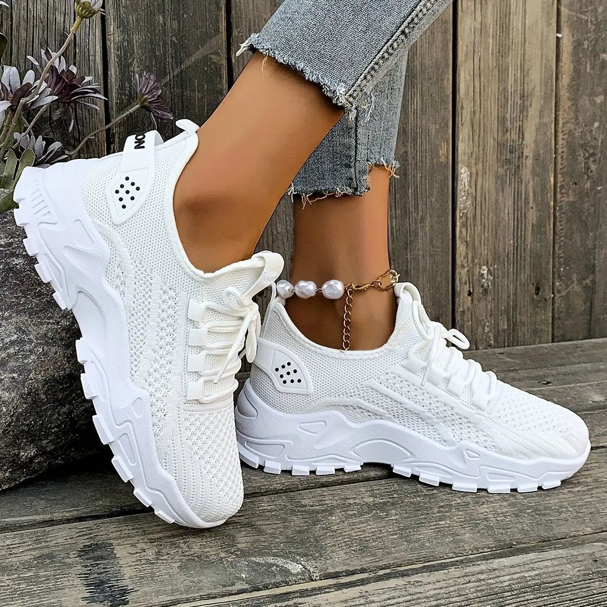 Ladies' Breathable Mesh Women'S Shoes, Lightweight And Low Cut Sports Shoes, Soft Insoles, Comfortable All Season Fitness, Walking And Casual Wear, White, Black, Red Fashionable Design, Comfortable Outdoor Thick Soled Casual Chic Le'Meek