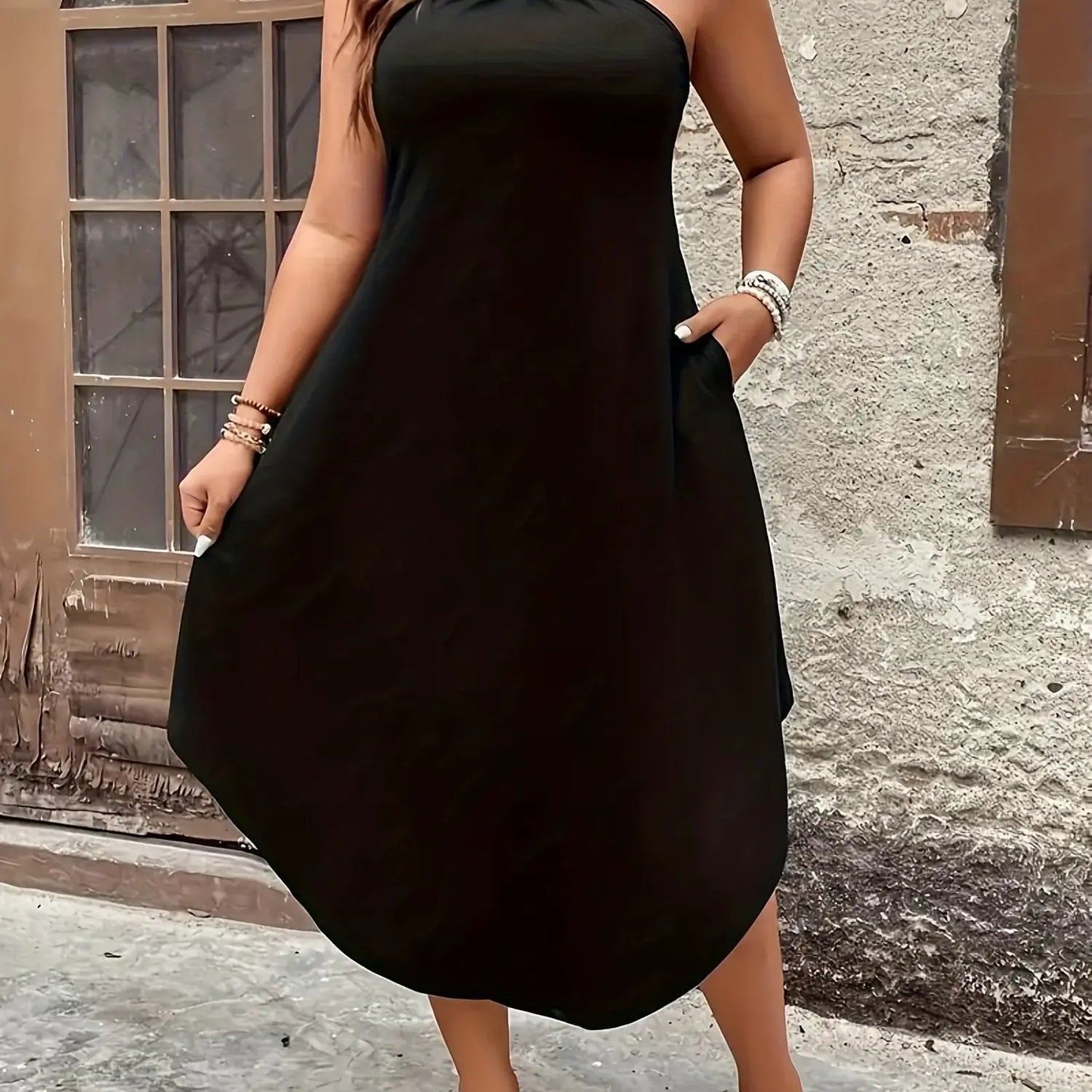 Women's Plus Size Elegant Halter Neck Maxi Dress - Formal or Casual Party, Beach, Everyday Outfits - Machine Washable Polyester Evening Gown for Women, Dresses for Beach, Summer Outfit, Tieback Fashion, Flowy Skirt Style Chic Le'Meek