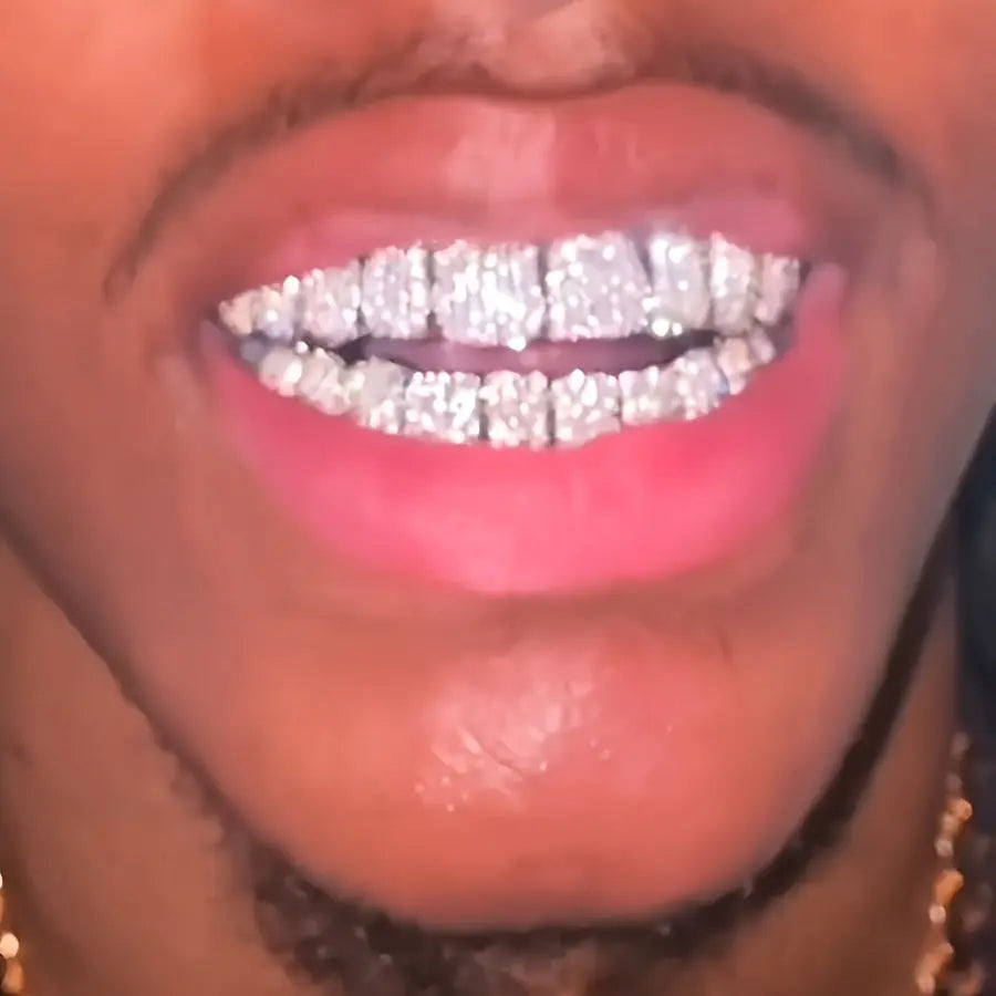 2pcs/set Synthetic Zircon Grillz Set, Unisex, Fashionable Hip Hop Mouth Teeth Grills, One Size Fits All, Removable Tooth Caps, For Rappers And Parties, With Mold Kit Temu