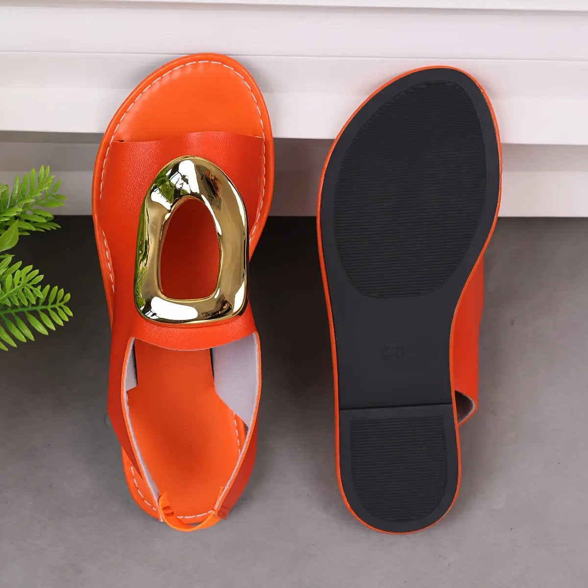 Chic Summer Women's Sandals with Metallic Buckle - Open Toe, Flat Heel, Faux Cover Slip-On Shoes Temu