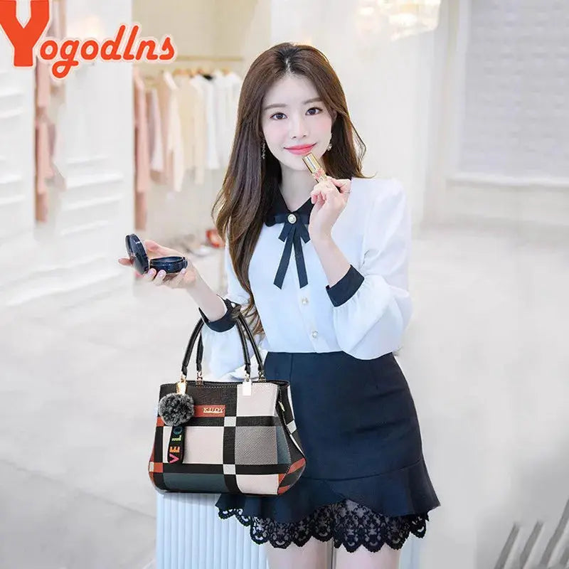 Yogodlns New Luxury Handbag Women Stitching Wild Messenger Designer Brand Plaid Shoulder Ladies Totes AliExpress