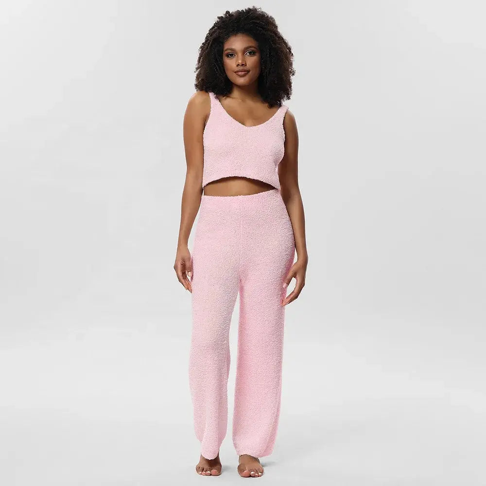 Oem Odm Winter Pajamas Sets for Woman Tank Top Vest and Lounge Wear Three Piece Robes Set Camisole Long Pants Home Wear Chic Le'Meek