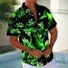 Men's Luminous Floral 3D Digital Print Shirt Hawaiian Style Casual Short Sleeved Top Temu