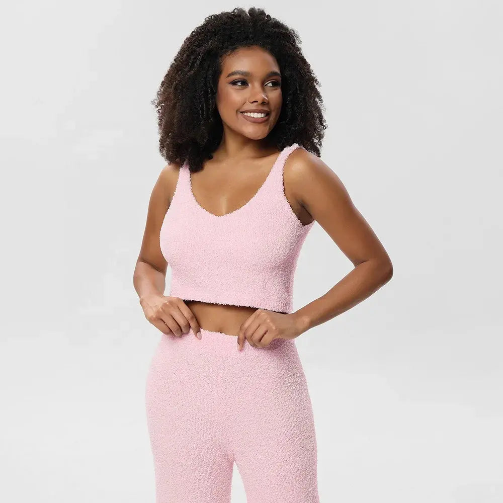 Oem Odm Winter Pajamas Sets for Woman Tank Top Vest and Lounge Wear Three Piece Robes Set Camisole Long Pants Home Wear Chic Le'Meek