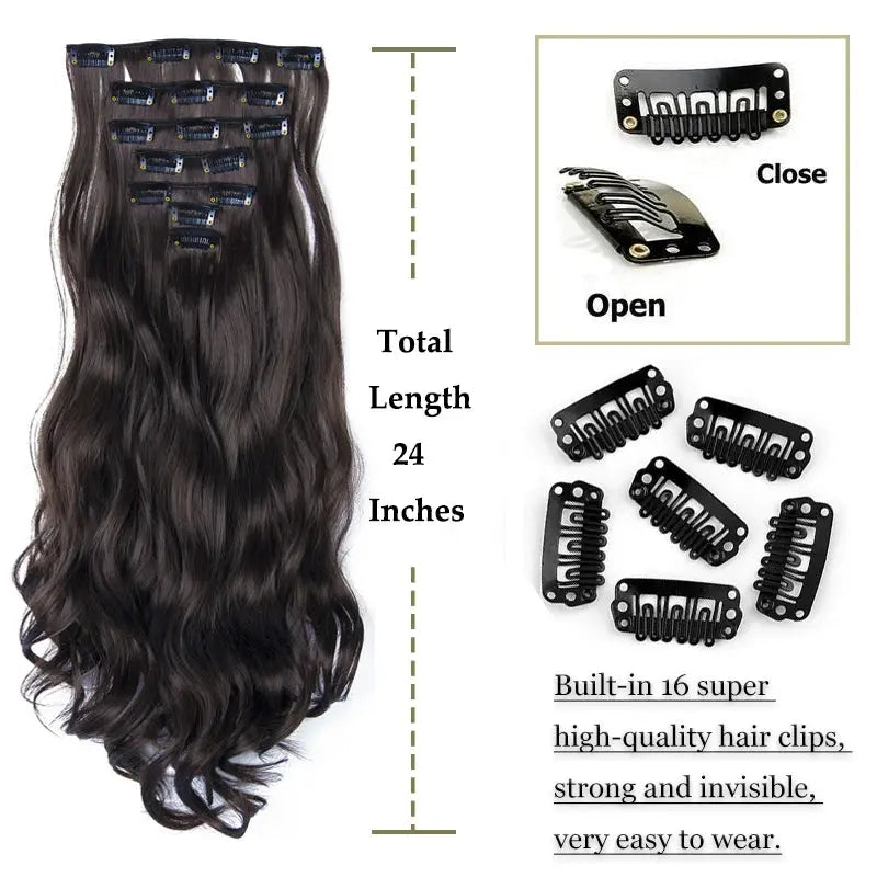 NICESY 16Clips Synthetic 24Inch Long Curly Hair Hairpiece Heat Resistant Hair Extension Clips In Ombre Black Brown Blond Women Temu