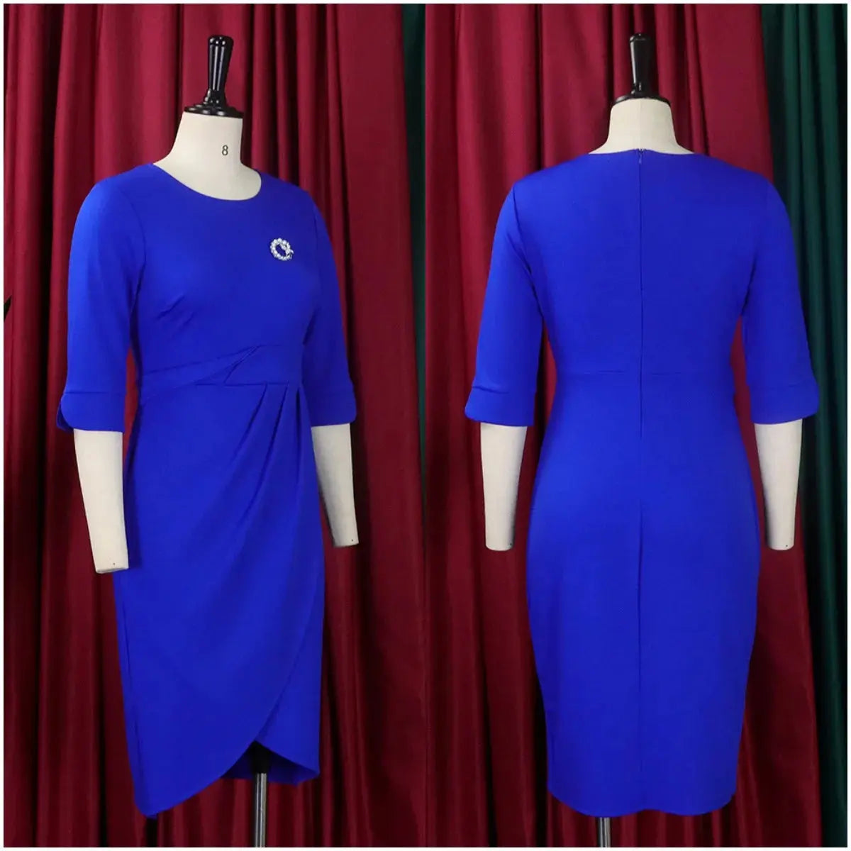 Lady Elegant Summer Dress O-neck Half Sleeve Solid Casual Midi Dresses Alibaba