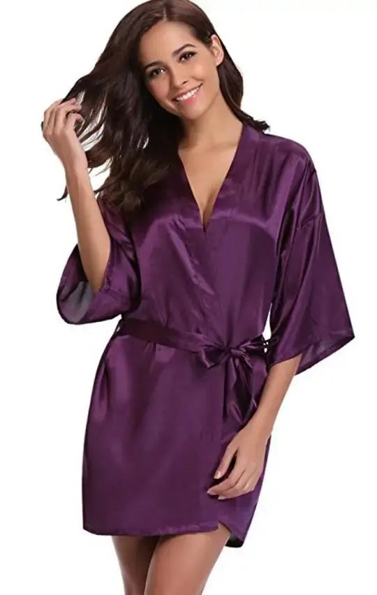 RB032 2018 New Silk Kimono Robe Bathrobe Women Silk Bridesmaid Robes Sexy Navy Blue Robes Satin Robe Ladies Dressing Gowns Chic Le'Meek
