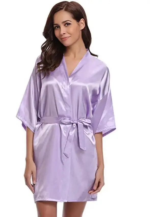 RB032 2018 New Silk Kimono Robe Bathrobe Women Silk Bridesmaid Robes Sexy Navy Blue Robes Satin Robe Ladies Dressing Gowns Chic Le'Meek