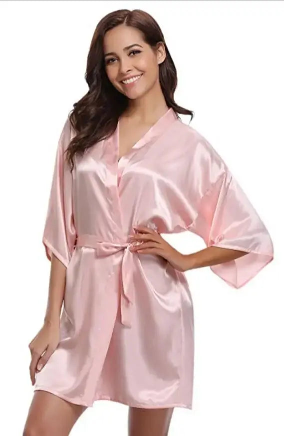 RB032 2018 New Silk Kimono Robe Bathrobe Women Silk Bridesmaid Robes Sexy Navy Blue Robes Satin Robe Ladies Dressing Gowns Chic Le'Meek