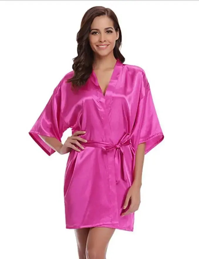 RB032 2018 New Silk Kimono Robe Bathrobe Women Silk Bridesmaid Robes Sexy Navy Blue Robes Satin Robe Ladies Dressing Gowns Chic Le'Meek