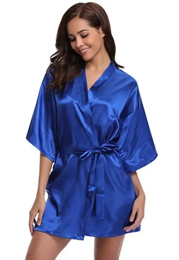 RB032 2018 New Silk Kimono Robe Bathrobe Women Silk Bridesmaid Robes Sexy Navy Blue Robes Satin Robe Ladies Dressing Gowns Chic Le'Meek