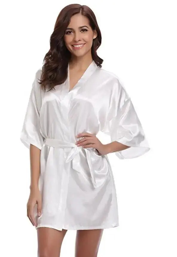 RB032 2018 New Silk Kimono Robe Bathrobe Women Silk Bridesmaid Robes Sexy Navy Blue Robes Satin Robe Ladies Dressing Gowns Chic Le'Meek
