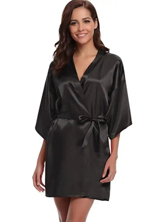 RB032 2018 New Silk Kimono Robe Bathrobe Women Silk Bridesmaid Robes Sexy Navy Blue Robes Satin Robe Ladies Dressing Gowns Chic Le'Meek