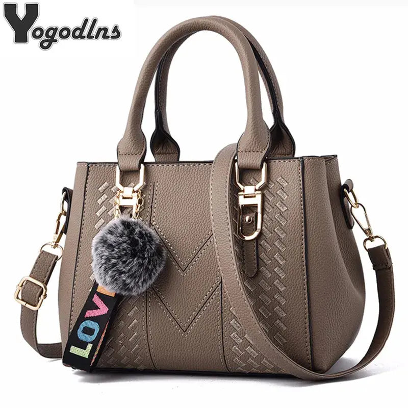 Embroidery Messenger Bags Women Leather Handbags Bags for Women Sac a Main Ladies hair ball Hand Bag AliExpress