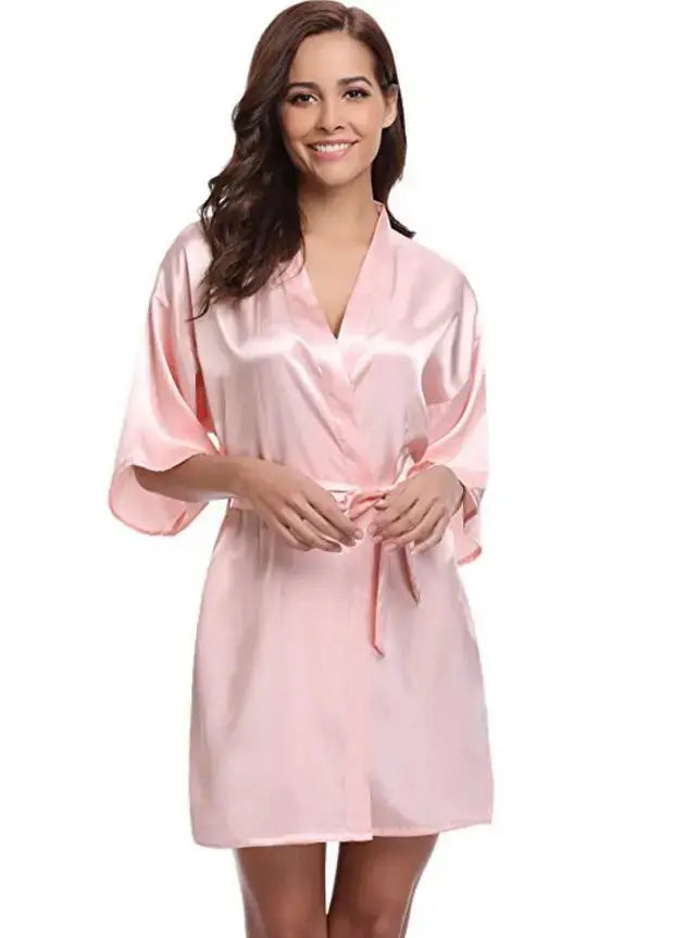 RB032 2018 New Silk Kimono Robe Bathrobe Women Silk Bridesmaid Robes Sexy Navy Blue Robes Satin Robe Ladies Dressing Gowns Chic Le'Meek
