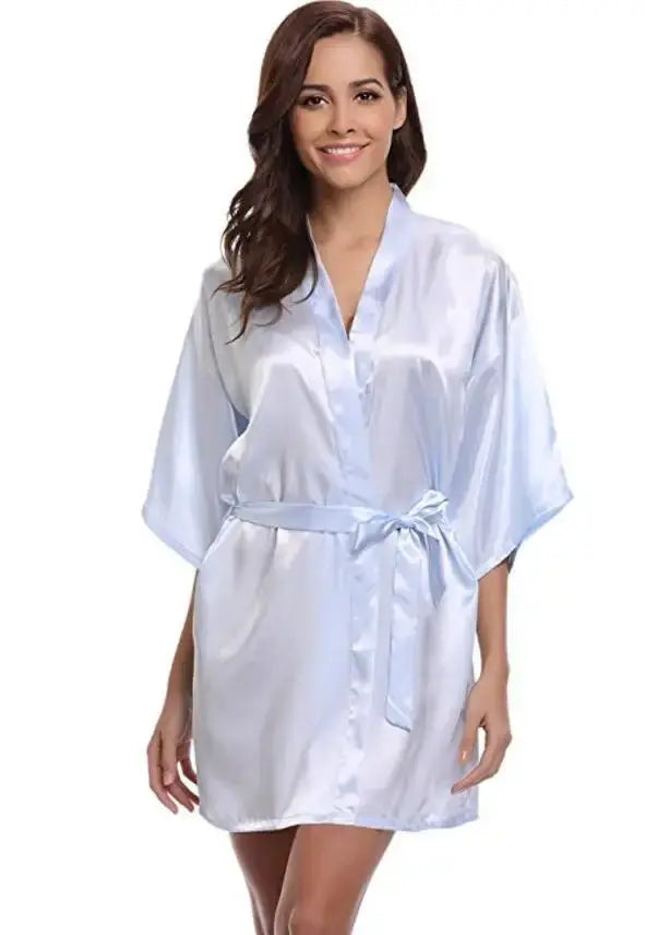 RB032 2018 New Silk Kimono Robe Bathrobe Women Silk Bridesmaid Robes Sexy Navy Blue Robes Satin Robe Ladies Dressing Gowns Chic Le'Meek