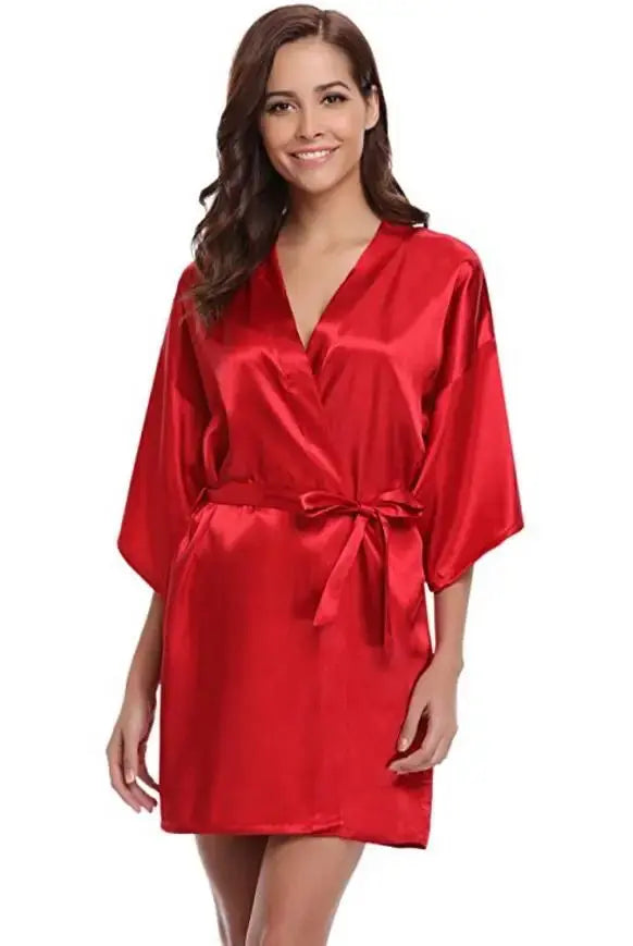 RB032 2018 New Silk Kimono Robe Bathrobe Women Silk Bridesmaid Robes Sexy Navy Blue Robes Satin Robe Ladies Dressing Gowns Chic Le'Meek