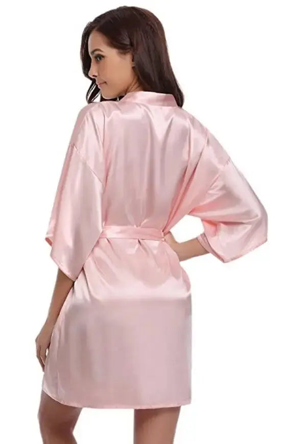 RB032 2018 New Silk Kimono Robe Bathrobe Women Silk Bridesmaid Robes Sexy Navy Blue Robes Satin Robe Ladies Dressing Gowns Chic Le'Meek