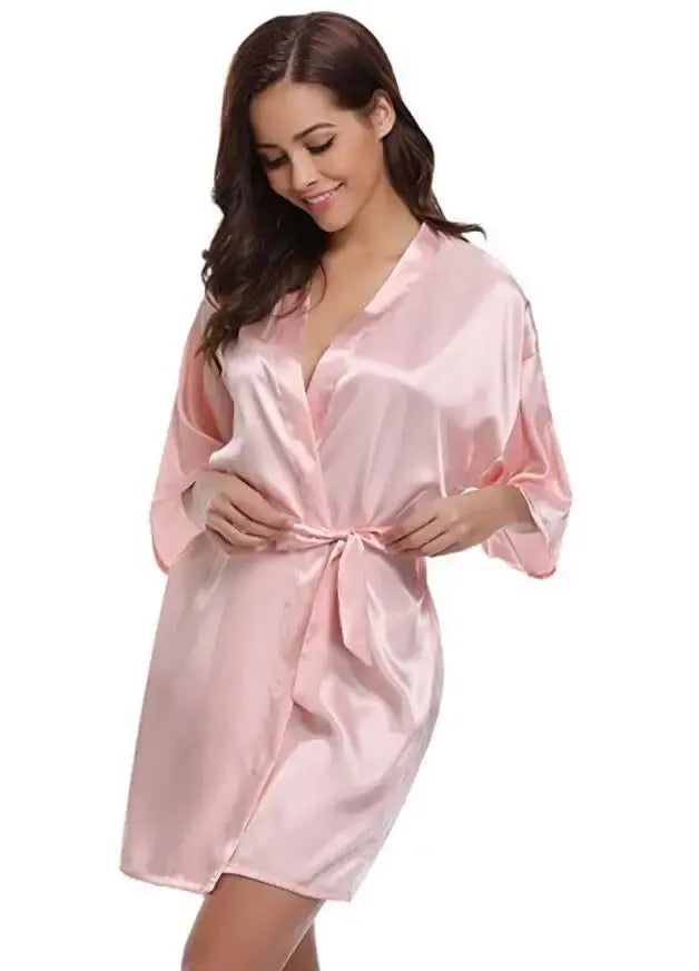 RB032 2018 New Silk Kimono Robe Bathrobe Women Silk Bridesmaid Robes Sexy Navy Blue Robes Satin Robe Ladies Dressing Gowns Chic Le'Meek