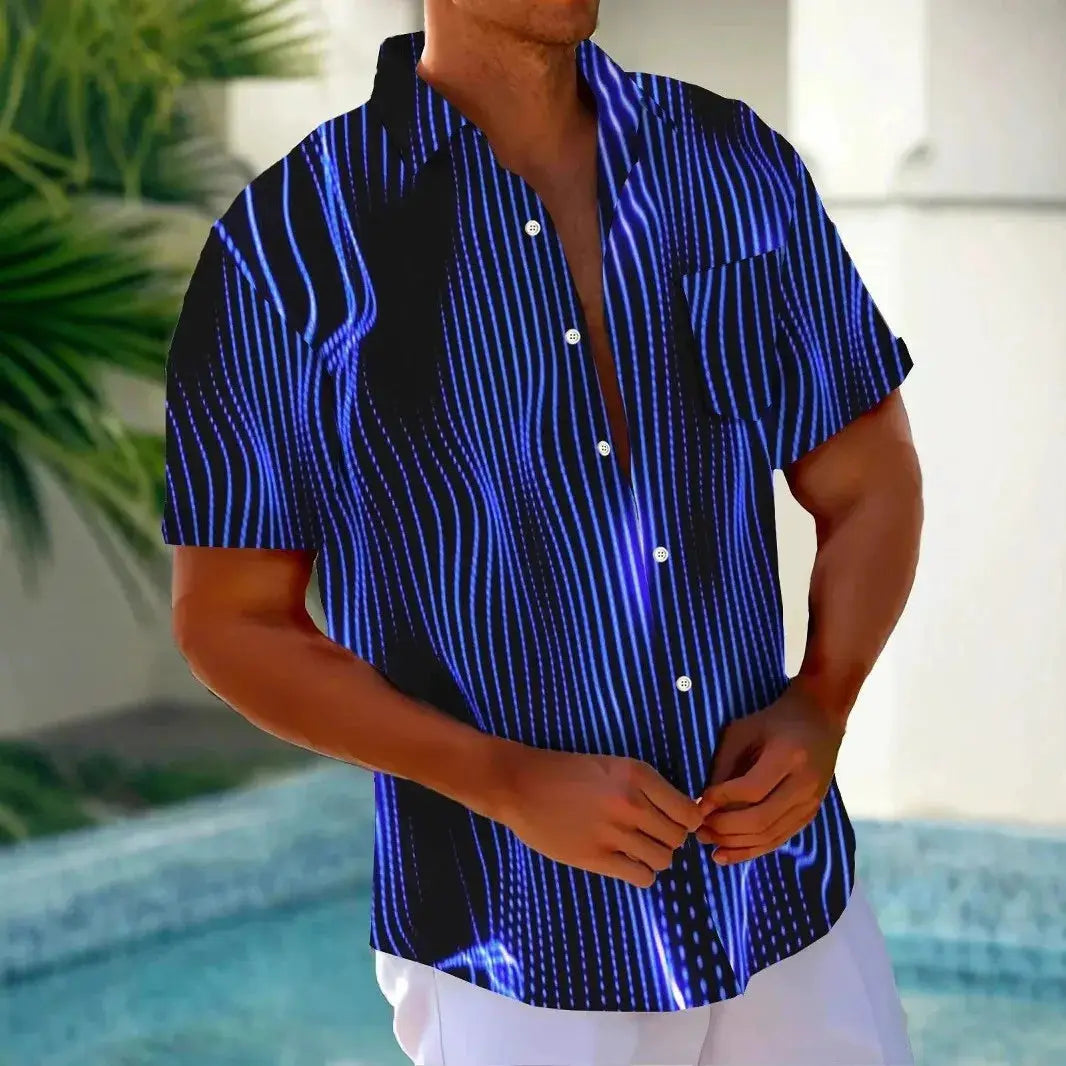Men's Luminous Floral 3D Digital Print Shirt Hawaiian Style Casual Short Sleeved Top Temu