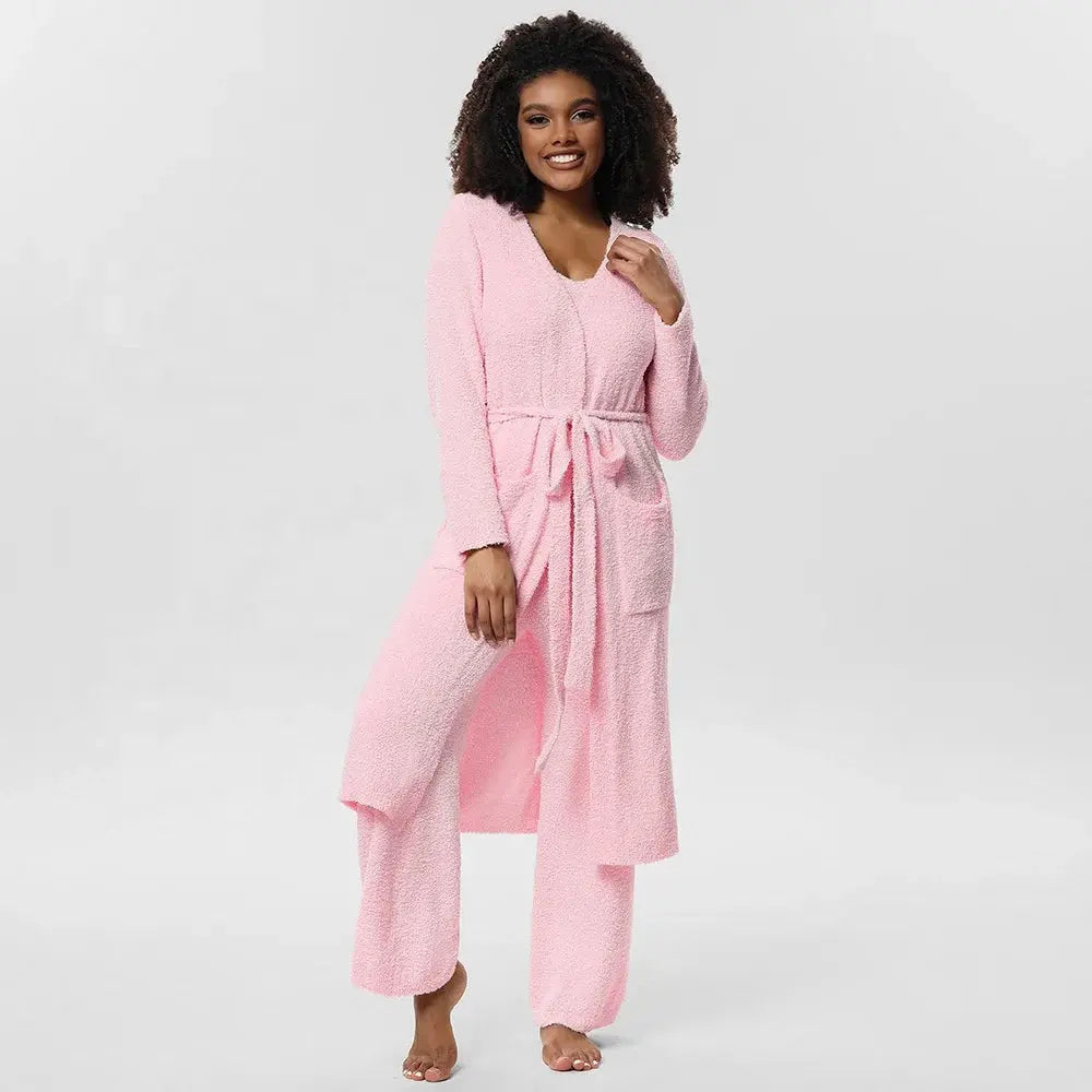 Oem Odm Winter Pajamas Sets for Woman Tank Top Vest and Lounge Wear Three Piece Robes Set Camisole Long Pants Home Wear Chic Le'Meek