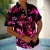 Men's Luminous Floral 3D Digital Print Shirt Hawaiian Style Casual Short Sleeved Top Temu